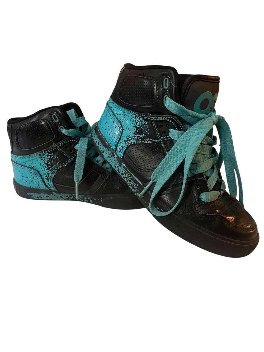 Y2K Osiris Boy’s Leather High-Top Sneakers in Black & Teal